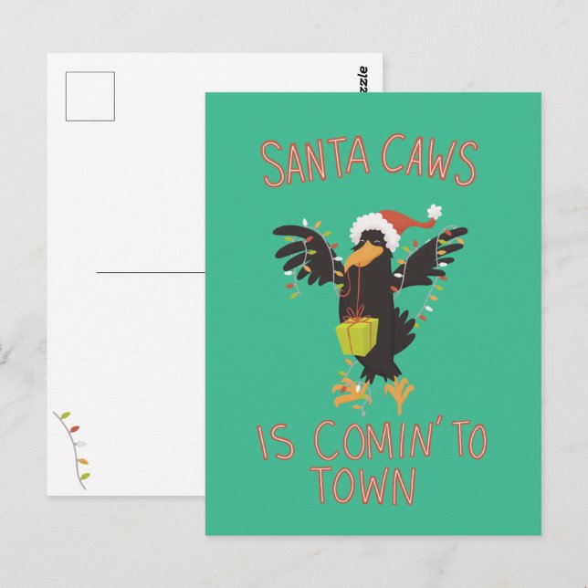 Punny Santa Caws-Kråkan Juli Helgdag Vykort (Fram/baksida)