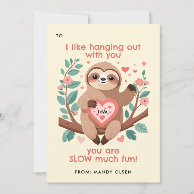 Punny Sloth Classroom Valentines Exchange Julkort (Framsida)