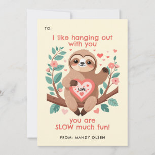 Punny Sloth Classroom Valentines Exchange Julkort