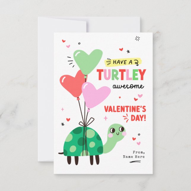 Punny Turtle Valentines Day Kids Classroom Card Inbjudningar (Framsida)