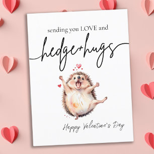 Punny Watercolor Lycklig Hedgehog Valentine Day Vykort