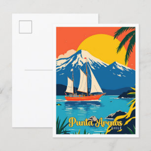 Punta Arenas Chile Pop Art Travel Illustration Vykort