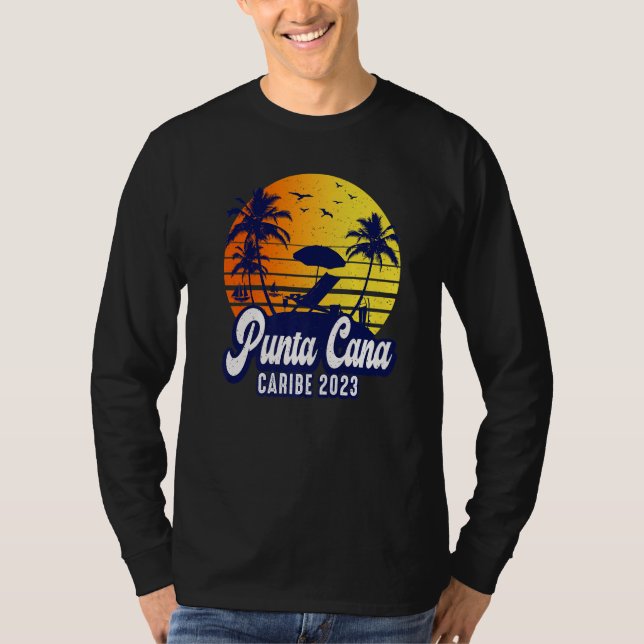 Punta Cana 2023 Dominican Sunset Beach Retro Premi T Shirt (Framsida)