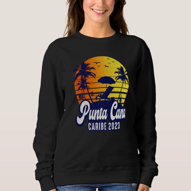 Punta Cana 2023 Dominican Sunset Beach Retro Premi T Shirt (Framsida)