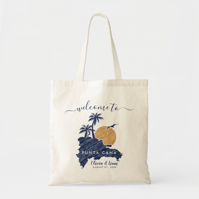 Punta Cana Anpassningsbar Navy Bröllop minimalist  Tygkasse (Framsidan)