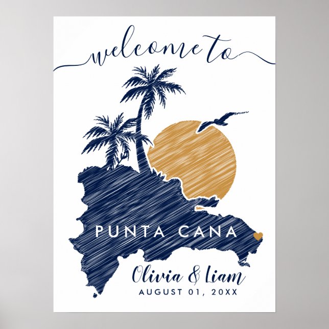 Punta Cana Anpassningsbar Navy Minimalist Karta Br Poster (Framsidan)