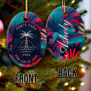 Punta Cana Beach party Handflatan träd löv sunset Julgransprydnad Keramik