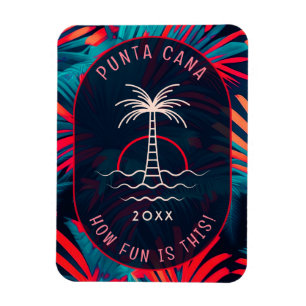 Punta Cana Beach party Handflatan träd löv sunset Magnet