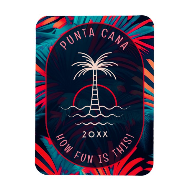 Punta Cana Beach party Handflatan träd löv sunset Magnet (Vertikal)