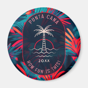 Punta Cana Beach party Handflatan träd löv sunset Magnet