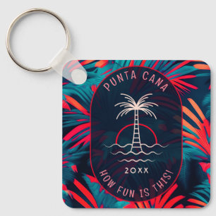 Punta Cana Beach party Handflatan träd löv sunset Nyckelring