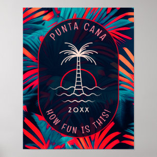 Punta Cana Beach party Handflatan träd löv sunset Poster