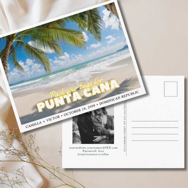 Punta Cana Bröllop spara datum vykort (Punta Cana Wedding Save the Date for Dominican Republic Destination Wedding Postcard)