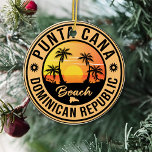Punta Cana Dominican Beach Vintage Retro Metall Or Julgransprydnad Keramik<br><div class="desc">Punta Cana-återstranddesign för semester. Punta Cana-Karibiska ön med flamingo-Vintage souvenir för att resa till den karibiska ön. Punta Cana-strandteckningar för Dominikanska semesterfirare och ryggsäckar. Punta Cana i den västindiska retrosouvenir. Utformning för ryggsäckar och resor till Dominikanska republiken. Karibiska öar med Vintage souvenir för semesterfirare i havet. Du kan enkelt anpassa...</div>