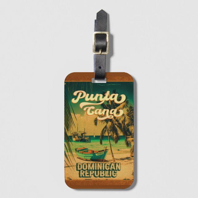 Punta Cana Dominican Handflatan Träd Beach Vintage Bagagebricka (Framsida vertikal)