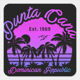 Punta Cana Dominican Handflatan Träd Retro Sunset Fyrkantigt Klistermärke