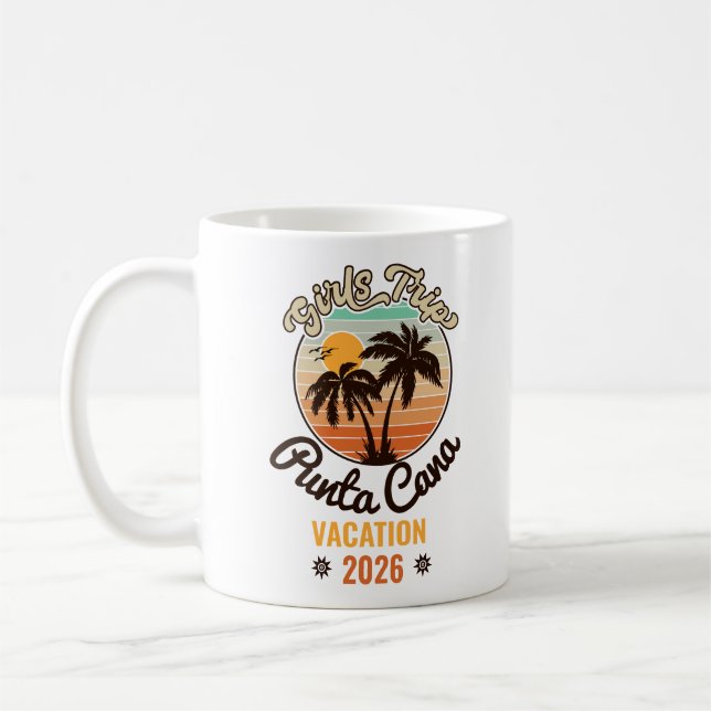 Punta Cana Dominican Handflatan Träd Retro Sunset  Kaffemugg (Vänster)