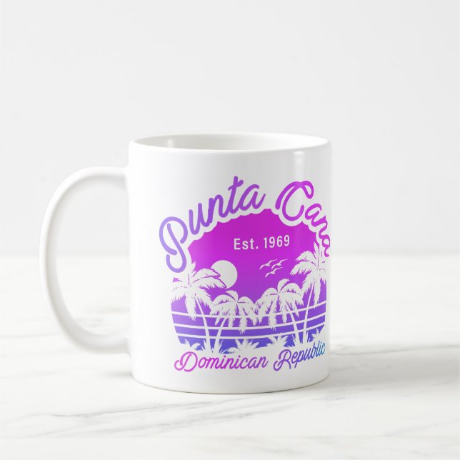 Punta Cana Dominican Handflatan Träd Retro Sunset  Kaffemugg (Vänster)
