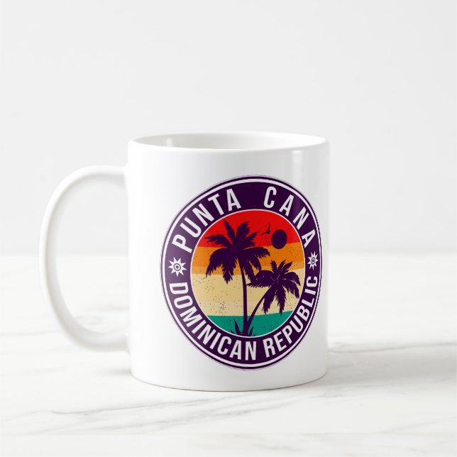 Punta Cana Dominican Handflatan Träd Retro Sunset Kaffemugg (Vänster)