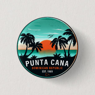 Punta Cana Dominican Handflatan Träd Retro Sunset  Knapp