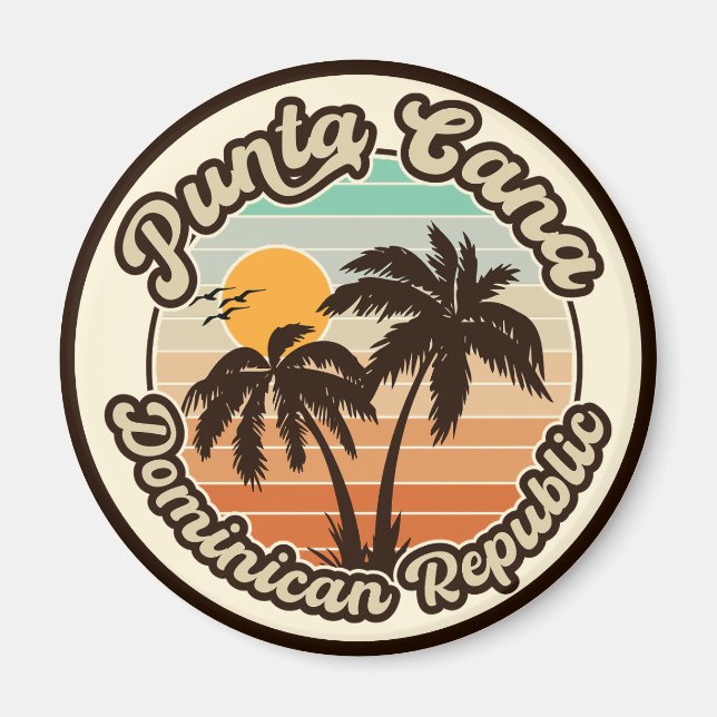 Punta Cana Dominican Handflatan Träd Retro Sunset  Magnet (Framsidan)
