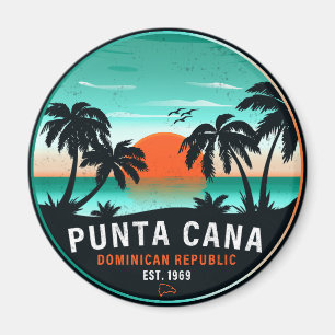Punta Cana Dominican Handflatan Träd Retro Sunset Magnet