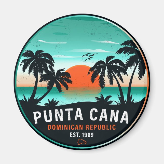 Punta Cana Dominican Handflatan Träd Retro Sunset  Magnet (Framsidan)