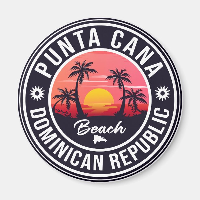 Punta Cana Dominican Handflatan Träd Retro Sunset Magnet (Framsidan)