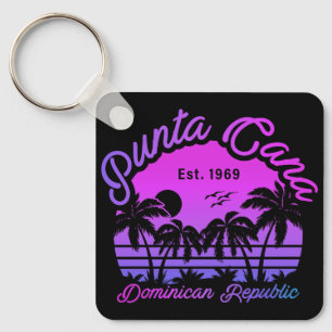 Punta Cana Dominican Handflatan Träd Retro Sunset Nyckelring