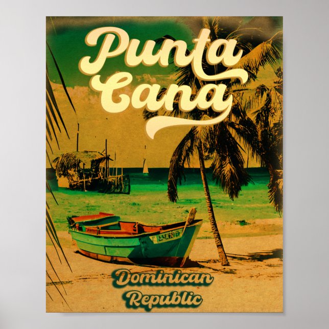 Punta Cana Dominican Handflatan Träd Retro Sunset Poster (Framsidan)