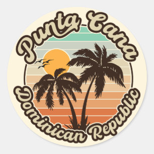 Punta Cana Dominican Handflatan Träd Retro Sunset Runt Klistermärke