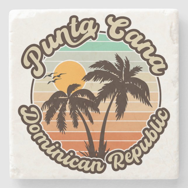 Punta Cana Dominican Handflatan Träd Retro Sunset  Stenunderlägg (Framsidan)