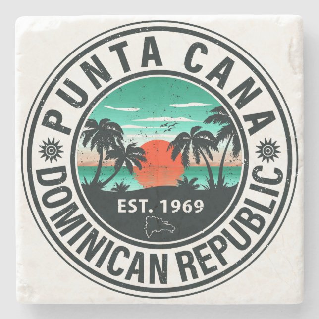 Punta Cana Dominican Handflatan Träd Retro Sunset  Stenunderlägg (Framsidan)