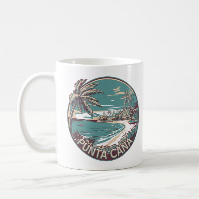 Punta Cana Dominican Republic Travel Art Badge Kaffemugg (Vänster)
