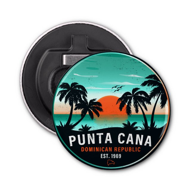 Punta Cana Dominican Retro Sunset Souvenir 60 s Flasköppnare (Framsidan)