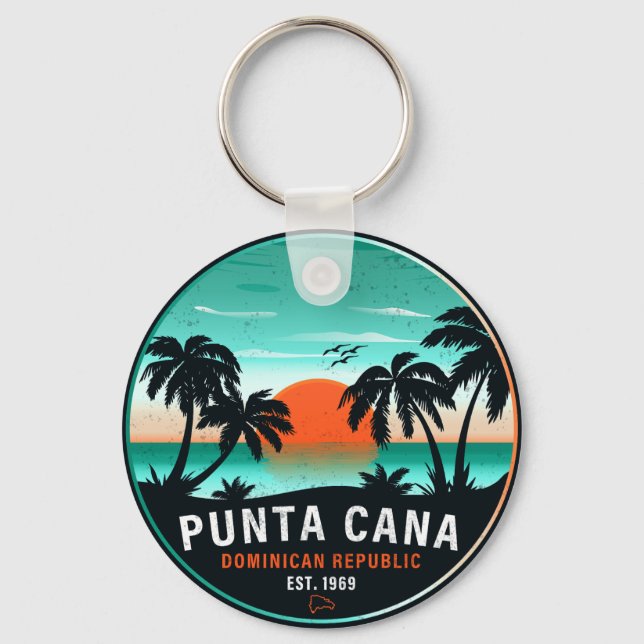 Punta Cana Dominican Retro Sunset Souvenir 80 s Nyckelring (Framsida)