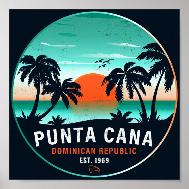 Punta Cana Dominican Retro Sunset Souvenir 80 s Poster (Framsidan)
