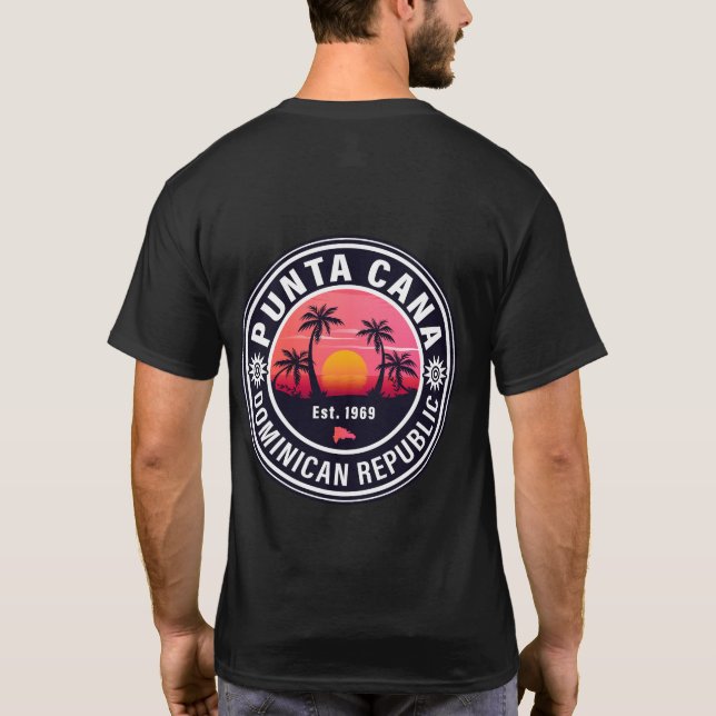 Punta Cana Dominican Retro Sunset Souvenirs 60-tal T Shirt (Baksida)