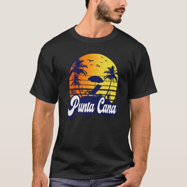 Punta Cana Dominican Sunset Beach Retro Premium T Shirt (Framsida)