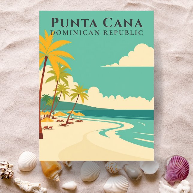 Punta Cana Dominikanska republiken Retro Tropical  Vykort (Punta Cana Dominican Republic Retro Tropical Beach Postcard)