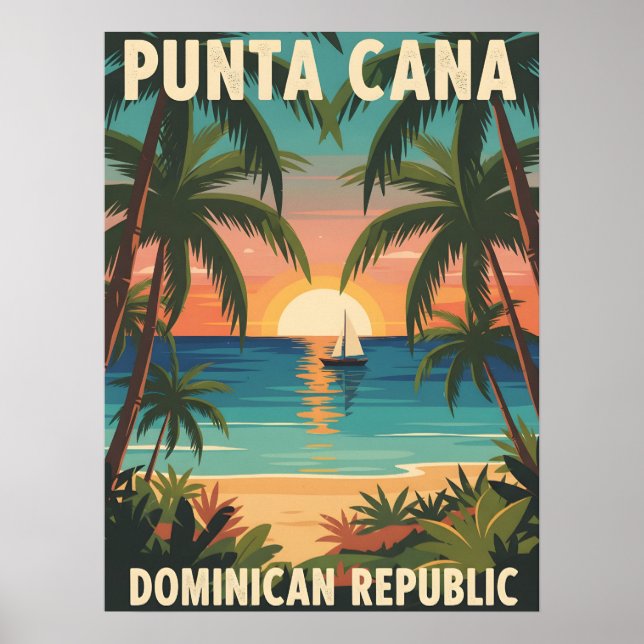 Punta Cana Dominikanska Republiken Tropisk solnedg Poster (Framsidan)