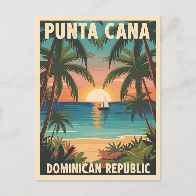 Punta Cana Dominikanska Republiken Tropisk Solnedg Vykort (Framsida)