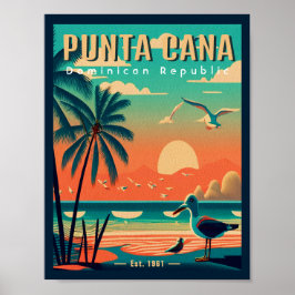 Punta Cana DR Retro Flamingos Souvenir 1950-talet Poster