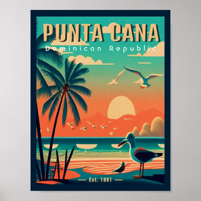 Punta Cana DR Retro Flamingos Souvenir 1950-talet Poster (Framsidan)