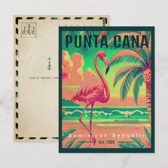 Punta Cana DR Retro Flamingos Souvenir 1950-talet Vykort (Fram/baksida)