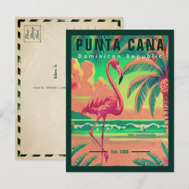 Punta Cana DR Retro Flamingos Souvenir 1950-talet Vykort (Fram/baksida)