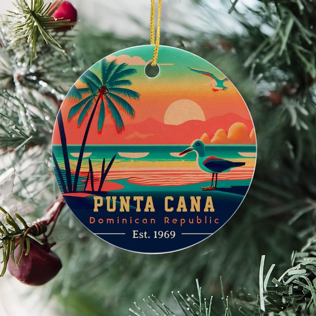 Punta Cana DR Retro Sunset Souvenirs 1960-talet Julgransprydnad Keramik (Skapare uppladdad)