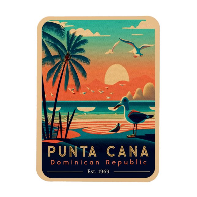 Punta Cana DR Retro Sunset Souvenirs 1960-talet Magnet (Vertikal)