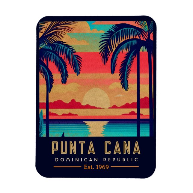 Punta Cana DR Retro Sunset Souvenirs 1960-talet Magnet (Vertikal)