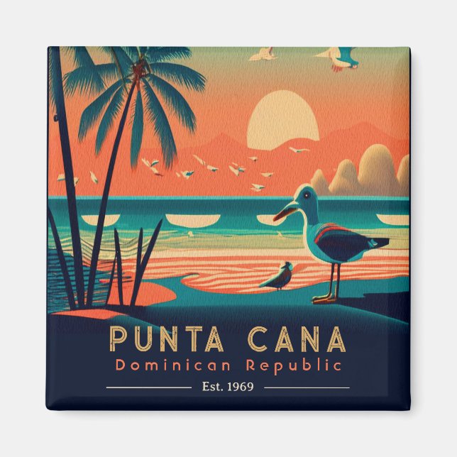 Punta Cana DR Retro Sunset Souvenirs 1960-talet Magnet (Framsidan)